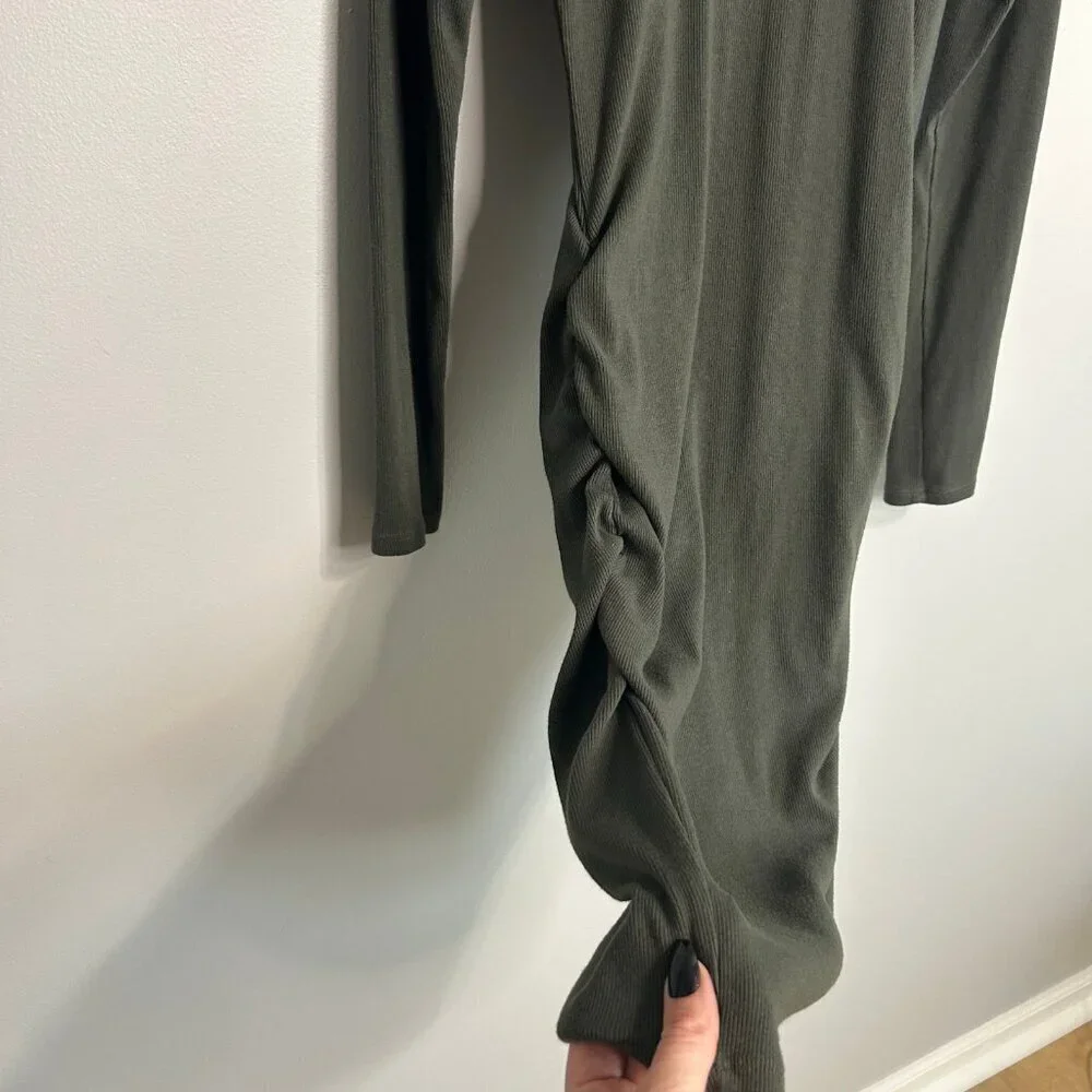 Michael Stars Olive Green Jordan Mini Bodycon Long Sleeve Dress Size Medium - Picture 3 of 7